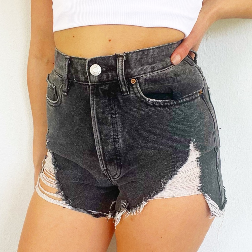 PacSun black ultra high rise distressed vintage jean shorts size 24